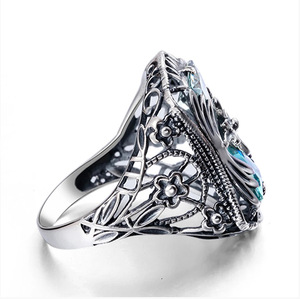 Anello Vintage con Design Floreale Blu, Anello Creativo da Dito per Donne - Product Image 6