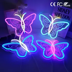 Divatla Offre Spéciale Papillon Enseigne Au Néon Home Bedroom Decor Acrylique Led Neon Lights Sign Custom