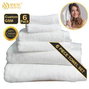 Ensemble de serviettes de bain 6 pièces en pur coton blanc uni, doux pour la peau, serviettes cadeaux - Product Image 2
