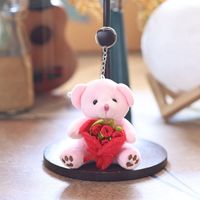 Porte-clés en peluche ours en peluche de dessin animé avec bouquet de roses, mini pendentif animal pour petite amie, cadeau de Saint-Valentin