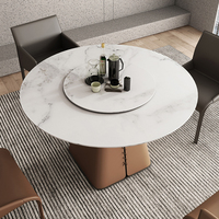 Moderner leichter Luxus-runder Tisch Minimalisti scher Stil Familie Kleine flache Fels platte mit Plattenspieler Sattel leder Esstisch