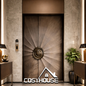 Puerta Pivotante de Aluminio de Lujo Moderna con Acabado de Madera, Puerta Principal para Villa, Tallado Artístico en 3D, Puerta de Seguridad Resistente - Product Image 5