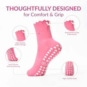 2025 Hot Sale Custom Logo Ruffle Yoga <b>Socks</b> <b>Women</b> High Quality Anti Slip Fuzzy <b>Compression</b> Cotton Grip Pilates Sport - Product Image 2