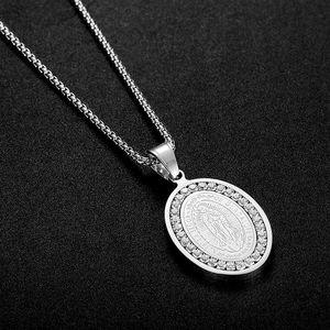 Yunnique-collar con colgante ovalado chapado en oro de acero inoxidable con incrustaciones de circón, regalo de joyería de moda unisex - Product Image 3