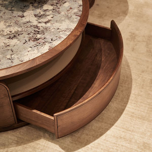 Mesa de Café Redonda Moderna Minimalista Durável em Madeira de Noz Preto Sólido para Sala de Estar Direto da Fábrica - Product Image 3