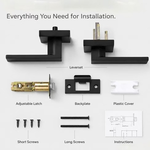Wholesale Matte Black <b>Square</b> Lever Door Lock Heavy Duty Tubular Privacy Latch for Bedroom Bathroom Reversible Handle - Product Image 3