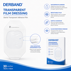 Pansement adhésif médical stérile transparent DERBAND 10cm <span class=keywords><strong>x</strong></span> 12cm, imperméable, pour fixation de cathéter IV, 30 pièces/boîte - Product Image 2