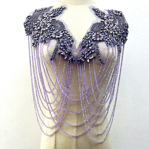 Collier de luxe en strass fait main avec motif de strass et glands à 28 couleurs, motif de strass, fleur en cristal pour vêtement - Product Image 1