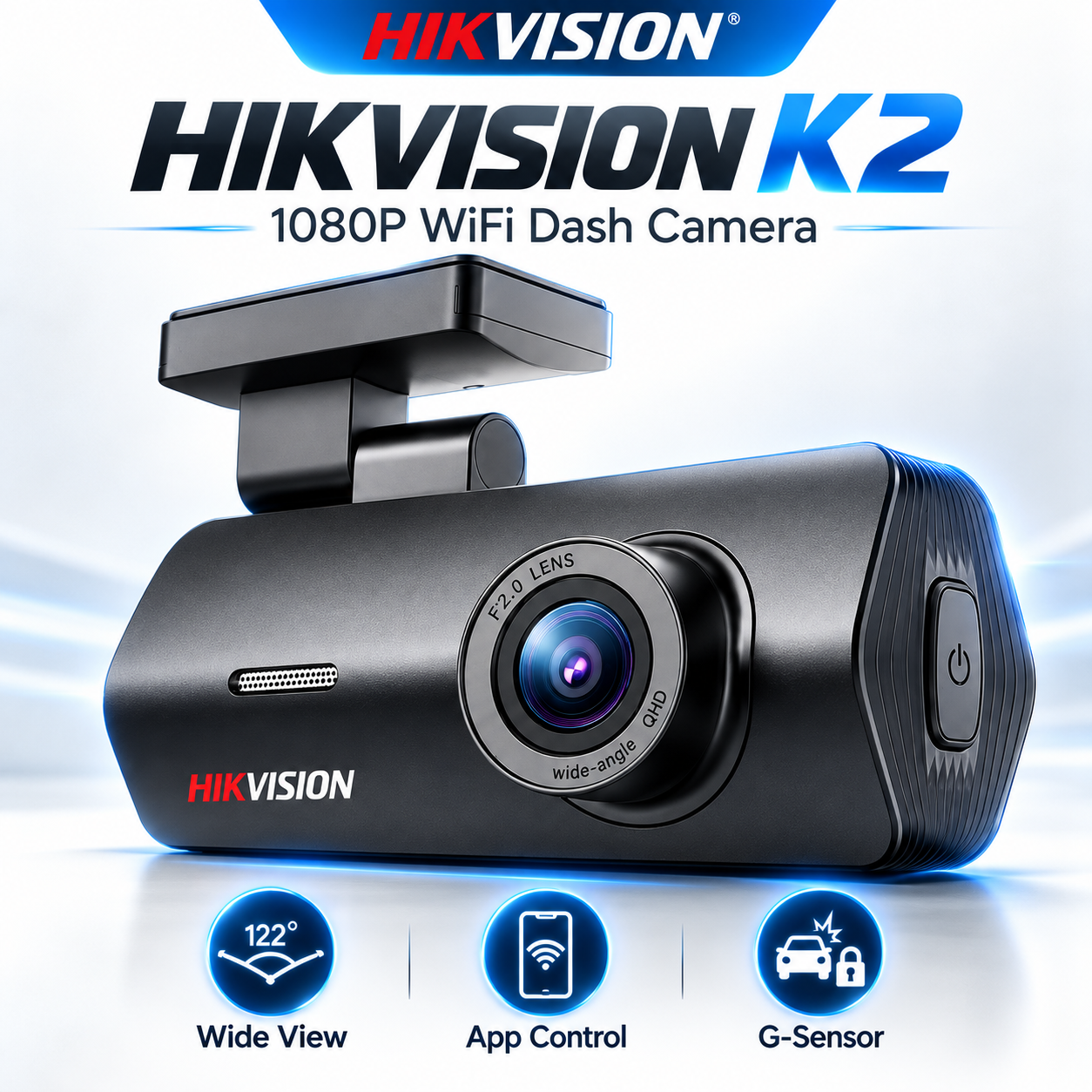 Hikvision No Screen WiFi App Control F2.0 Aperture Loop Recording 1080P 2MP Single Lens Video Dash Cam · image 1