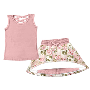 Ensemble débardeur et jupe-short croisée en soie de lait pour filles, tenue 2 pièces personnalisée pour tout-petits - Product Image 2