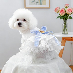 Vestido para mascotas para perros y gatos, falda tutú con lazo de guinga blanca, traje de poliéster para las cuatro estaciones - Product Image 3