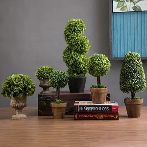 YAYUN A-3066 Artificial Preserved Spiral Boxwood Topiary Ball Potted Plant