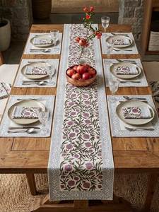 Prabhava Woven Print Floral Cotton Customizable Traditional Style Durable Machine <b>Washable</b> 50D/24F Table <b>Runner</b> Rajasthan for - Product Image 1