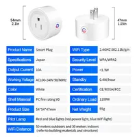 Prise intelligente Tuya Wifi Japon 16A avec contrôle vocal via application, surveillance de la consommation, protection contre les surcharges, minuterie et compte à rebours