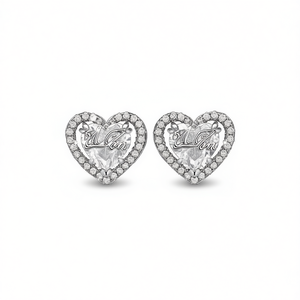 Pendientes de corazón de oro blanco con engaste de bisel de cristal y diamantes de imitación para mujer, joyería romántica de boda, plata 925 - Product Image 1