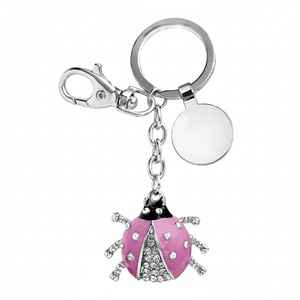 Portachiavi in cristallo a forma di coccinella rosa con strass e catena in argento per donne e ragazze - Product Image 2