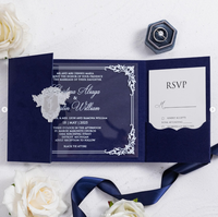Tarjeta de Invitación de Boda Acrílica de Lujo con Lámina Dorada, Diseño Único y Personalizado, con Sobre de Terciopelo Trifold, Ecológica, para Fiestas y Festivales