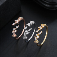 Anillos de Dedo Personalizados de Zirconia de Alta Calidad, Elegantes, Coreanos, Minimalistas, con Forma de Hoja de Cobre, Chapados en Oro, para Mujer