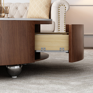 Table basse ronde avec plateau en pierre frittée, table de salon moderne - Product Image 5
