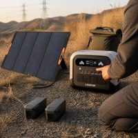 Kit Générateur Solaire LAUNTOP Pro1800 avec Panneau 400W, Batterie Externe et Lampe Torche pour Inspection de Drones, Équipe, Travaux sur le Terrain Hors Réseau, Voiture