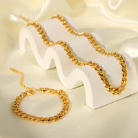 Ensemble collier et bracelet Cuban Link en acier inoxydable 316L plaqué or 18 carats PVD, étanche et antirouille, pour usage quotidien