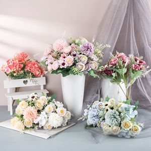 Bouquet de roses artificielles Buqing blanc, bleu, rose pour décoration de mariage, arrangement floral mural, bouquet portable en tissu tissé - Product Image 1