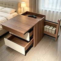 Table de chevet en bois avec compartiment caché, table de chevet à 2 tiroirs avec serrure à carte NFC, armoire latérale pour salon et chambre à coucher