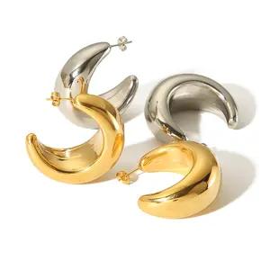 Esagerare mezza luna grandi cerchi orecchini oro Vintage in acciaio inox a forma di C donne orecchini gioielli
