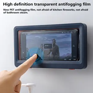 Support de douche en ABS bleu/blanc pour téléphone, pour la salle de bain, imperméable, adhésif, mural, Anti-buée, pour smartphone, nouveau, 1 pièce