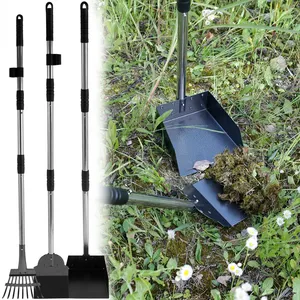 Kit de bac à crottes et râteau pour chien, 3 pièces, pelle à crottes en métal, pelle d'élimination des déchets pour animaux de compagnie avec longues poignées sectionnelles réglables - Product Image 6