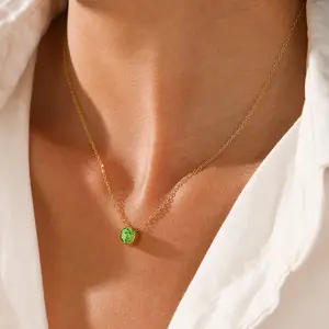 Collana con pietra portafortuna CZ colorata lucida collana con catena a maglia rotonda in acciaio inossidabile collana con zirconi in pietra di nascita in acciaio inossidabile