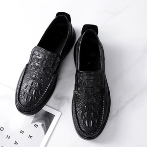 Mocassins en cuir véritable noir à bout rond, à enfiler, semelle souple, chaussures d'automne pour hommes, motif imprimé animal - Product Image 3