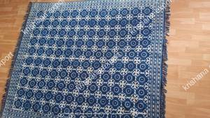 Indigo Block Print Stone Wash Cotton <b>Rug</b> 4x6 Handmade Carpet with Tassels <b>Boho</b> Floor Mat Living Room Decor - Product Image 2