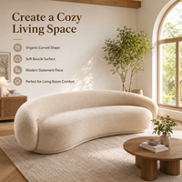 Sofá Curvo de Terciopelo Bouclé, Textura Suave y Texturizada, Tapicería Premium, Forma de Media Luna Profunda, Sin Patas, Acogedor y Elegante para Sala de Estar