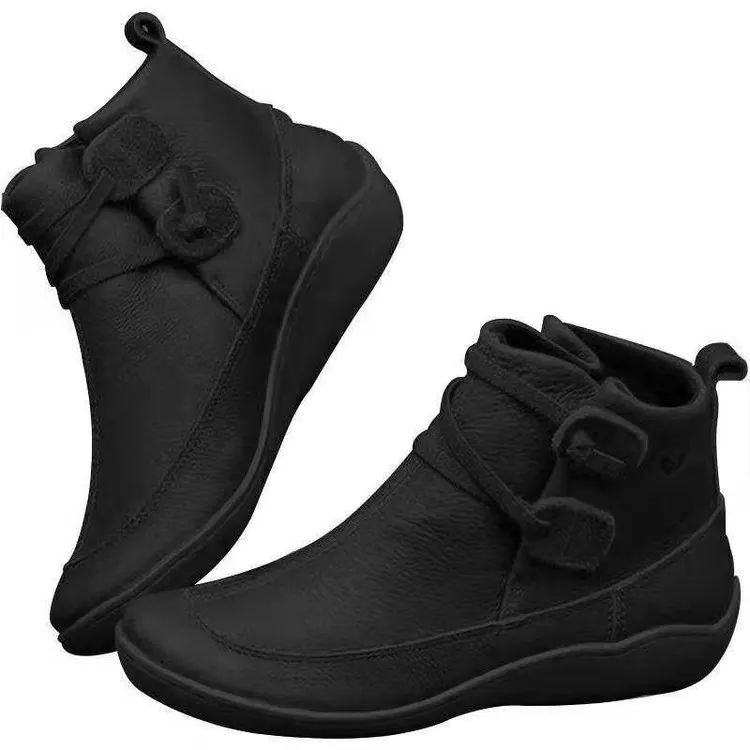 6W0030 Autumn and winter new flat bottom Short Roman boots solid British style retro lady boot short women boots