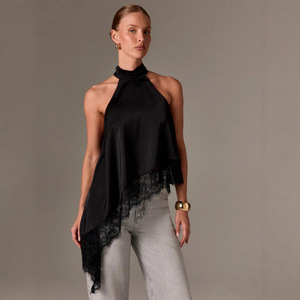 Abbigliamento Donna 2026, <span class=keywords><strong>Bluse</strong></span> <span class=keywords><strong>Eleganti</strong></span> Senza Maniche per Feste Serali, Top Asimmetrico con Collo all'Americana - Product Image 2