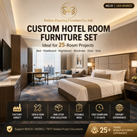 Ensemble de meubles sur mesure pour chambres d'hôtel, pour projets de 25 chambres : Tête de lit, table de chevet, armoire, bureau, canapé