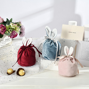 Bolso pequeño de conejo personalizado para decoración de Pascua, cesta de regalo para niños, bolsa de cubo con cordón de terciopelo para boda - Product Image 1