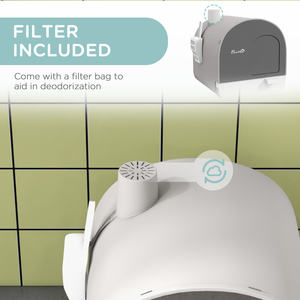 ふた付き猫リターボックス,トレイ付き屋内猫のための屋根付きリターボックス,スクープ,フィルター,17 "X 17" X 18.5 ",ライトグレー - Product Image 4