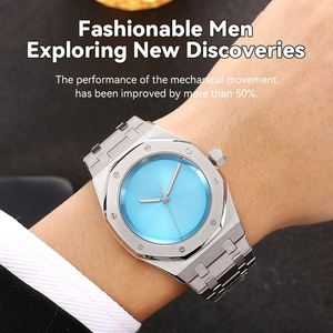 Reloj Redondo de Acero Inoxidable en Oferta, Movimiento Automático, Calendario Mecánico, Correa de Acero Inoxidable Sólido, Bisel Giratorio - Product Image 3