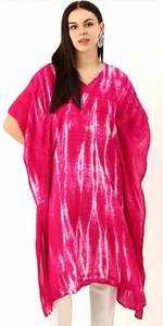 Vestido Kaftán Midi Rosa Tie-Dye para Mujer, 100% Algodón, Cuello en V, Mangas Medias, Tela Transpirable, Uso Diario Informal, Precio al por Mayor - Product Image 4