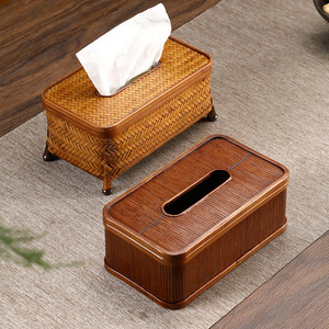 <b>Bamboo</b> Woven Tissue Box With Handle Retro Chinese Style For Home Living Room Tea Ceremony Accessory - Product Image 2