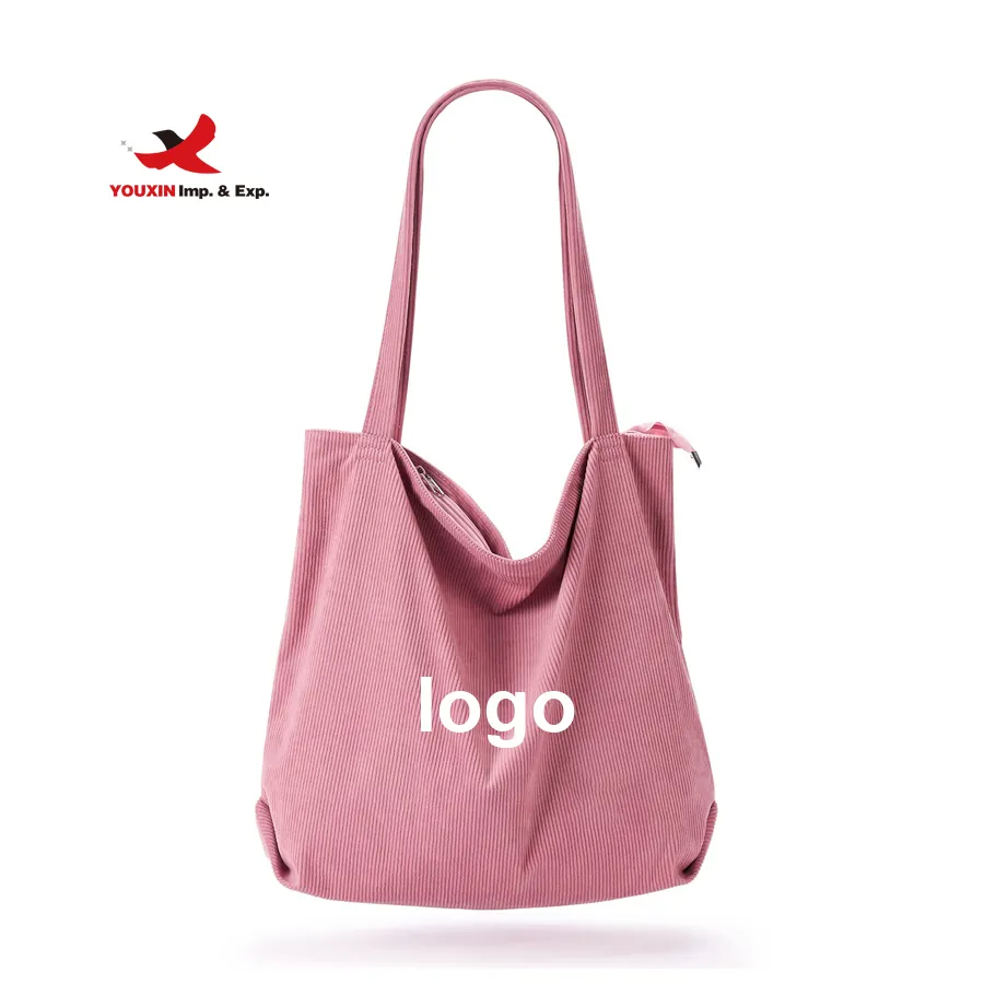 Fashion Corduroy Shopping Bag Zipper Casual Single-shoulder Bag Tote's Handbag Custom Large Capacity Vintage Simple For Women