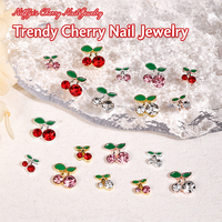 Breloques d'ongles 3D cerise tendance en alliage, strass métalliques, accessoires de nail art en gros