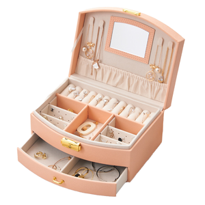 Portagioie portatile in pelle sottile a doppio strato per bambine, multiuso, portaoggetti quadrati con specchio, portagioie da viaggio - Product Image 6