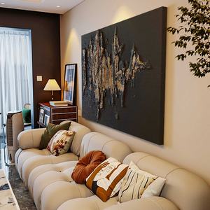 Grande toile d'art murale, décoration intérieure, toile d'art noire et dorée de luxe à vendre, peinture artisanale, décoration murale pour la maison - Product Image 2