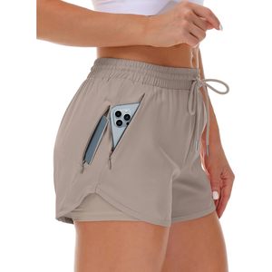 Pantaloncini da donna Premium sport Fitness Yoga con rivestimento elastico da palestra 3 tasche con cerniera per corsa e allenamento - Product Image 1