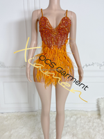 Robe de soirée Ocstrade rouge haute couture à plumes et cristaux scintillants, robe de fête d'anniversaire Quinceanera à rayures et strass
