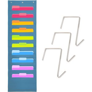 <b>Storage</b> Pocket Chart 10 Pockets Blue Nylon Hanging Organizer for Classroom Office With 3 Stainless Steel Hangers - Product Image 1