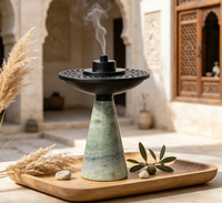 Brûleur à Bakhoor en marbre vert naturel de luxe, Mabkhara en métal noir mat, encensoir à Oud arabe pour la décoration du Ramadan au Moyen-Orient